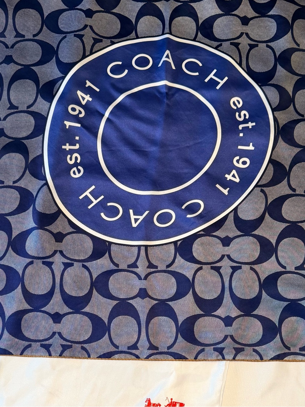 COACH Medallion Signature Silk Square Scarf- Navy & Gray Palette - 27”x27”